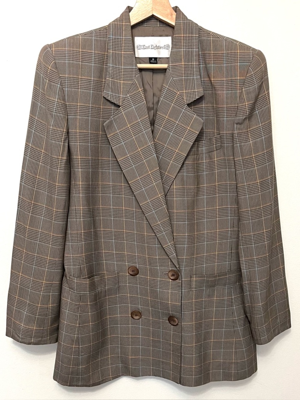 East Eighties • 8 • Vintage Double Breasted Brown Plaid Blazer Jacket